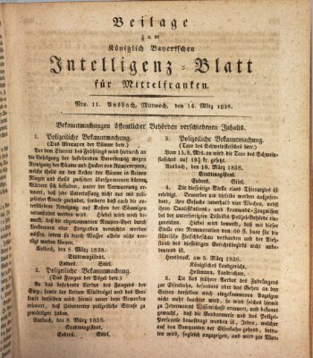 Königlich Bayerisches Intelligenzblatt für Mittelfranken (Ansbacher Intelligenz-Zeitung) Mittwoch 14. März 1838