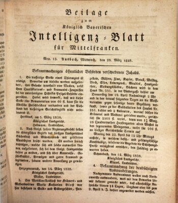 Königlich Bayerisches Intelligenzblatt für Mittelfranken (Ansbacher Intelligenz-Zeitung) Mittwoch 28. März 1838