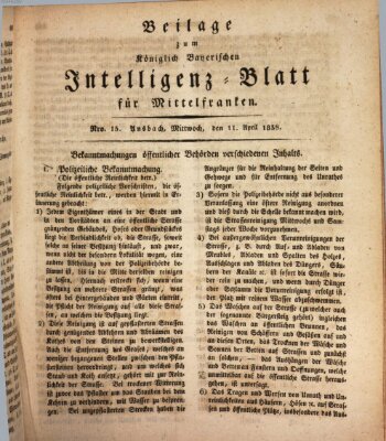 Königlich Bayerisches Intelligenzblatt für Mittelfranken (Ansbacher Intelligenz-Zeitung) Mittwoch 11. April 1838