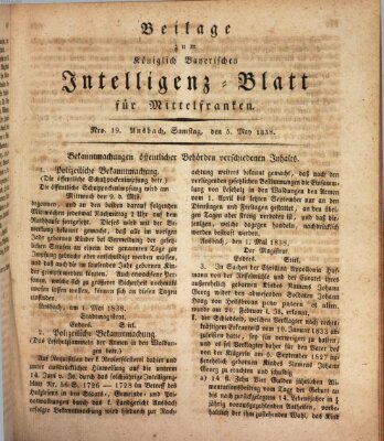 Königlich Bayerisches Intelligenzblatt für Mittelfranken (Ansbacher Intelligenz-Zeitung) Samstag 5. Mai 1838