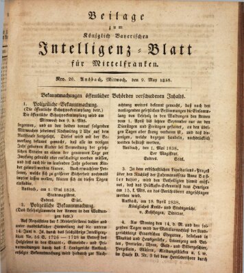 Königlich Bayerisches Intelligenzblatt für Mittelfranken (Ansbacher Intelligenz-Zeitung) Mittwoch 9. Mai 1838