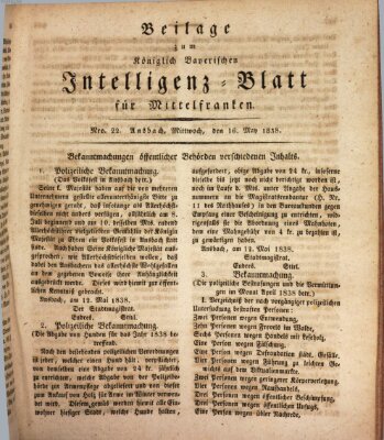 Königlich Bayerisches Intelligenzblatt für Mittelfranken (Ansbacher Intelligenz-Zeitung) Mittwoch 16. Mai 1838