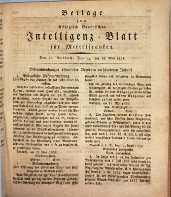 Königlich Bayerisches Intelligenzblatt für Mittelfranken (Ansbacher Intelligenz-Zeitung) Samstag 19. Mai 1838