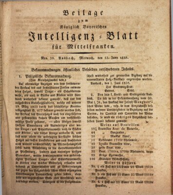 Königlich Bayerisches Intelligenzblatt für Mittelfranken (Ansbacher Intelligenz-Zeitung) Mittwoch 13. Juni 1838