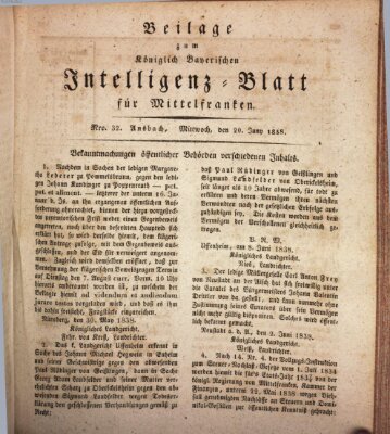 Königlich Bayerisches Intelligenzblatt für Mittelfranken (Ansbacher Intelligenz-Zeitung) Mittwoch 20. Juni 1838