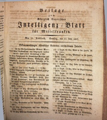 Königlich Bayerisches Intelligenzblatt für Mittelfranken (Ansbacher Intelligenz-Zeitung) Samstag 23. Juni 1838