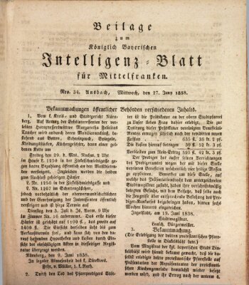 Königlich Bayerisches Intelligenzblatt für Mittelfranken (Ansbacher Intelligenz-Zeitung) Mittwoch 27. Juni 1838