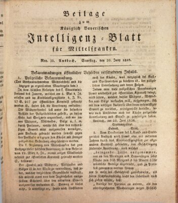 Königlich Bayerisches Intelligenzblatt für Mittelfranken (Ansbacher Intelligenz-Zeitung) Samstag 30. Juni 1838