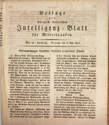 Königlich Bayerisches Intelligenzblatt für Mittelfranken (Ansbacher Intelligenz-Zeitung) Mittwoch 4. Juli 1838