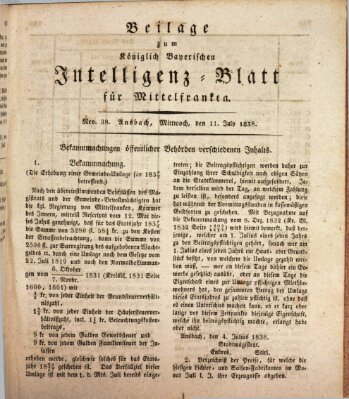 Königlich Bayerisches Intelligenzblatt für Mittelfranken (Ansbacher Intelligenz-Zeitung) Mittwoch 11. Juli 1838