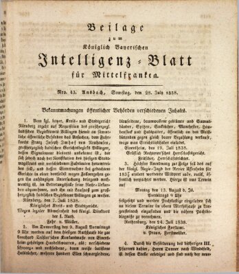 Königlich Bayerisches Intelligenzblatt für Mittelfranken (Ansbacher Intelligenz-Zeitung) Samstag 28. Juli 1838