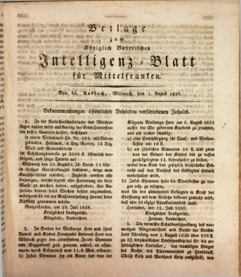 Königlich Bayerisches Intelligenzblatt für Mittelfranken (Ansbacher Intelligenz-Zeitung) Mittwoch 1. August 1838