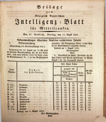 Königlich Bayerisches Intelligenzblatt für Mittelfranken (Ansbacher Intelligenz-Zeitung) Samstag 11. August 1838