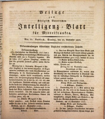 Königlich Bayerisches Intelligenzblatt für Mittelfranken (Ansbacher Intelligenz-Zeitung) Samstag 22. September 1838