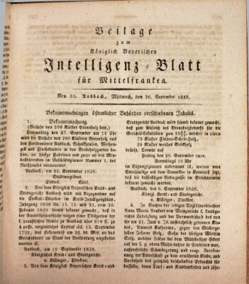 Königlich Bayerisches Intelligenzblatt für Mittelfranken (Ansbacher Intelligenz-Zeitung) Mittwoch 26. September 1838