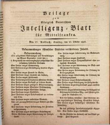 Königlich Bayerisches Intelligenzblatt für Mittelfranken (Ansbacher Intelligenz-Zeitung) Samstag 20. Oktober 1838