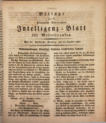 Königlich Bayerisches Intelligenzblatt für Mittelfranken (Ansbacher Intelligenz-Zeitung) Samstag 22. Dezember 1838