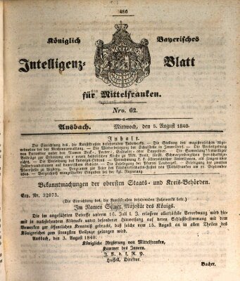 Königlich Bayerisches Intelligenzblatt für Mittelfranken (Ansbacher Intelligenz-Zeitung) Mittwoch 5. August 1840