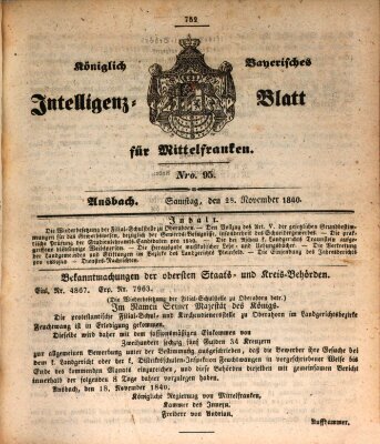 Königlich Bayerisches Intelligenzblatt für Mittelfranken (Ansbacher Intelligenz-Zeitung) Samstag 28. November 1840