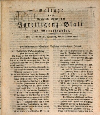 Königlich Bayerisches Intelligenzblatt für Mittelfranken (Ansbacher Intelligenz-Zeitung) Mittwoch 15. Januar 1840