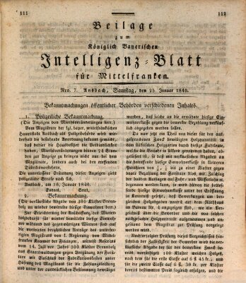 Königlich Bayerisches Intelligenzblatt für Mittelfranken (Ansbacher Intelligenz-Zeitung) Samstag 25. Januar 1840