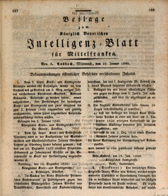 Königlich Bayerisches Intelligenzblatt für Mittelfranken (Ansbacher Intelligenz-Zeitung) Mittwoch 29. Januar 1840