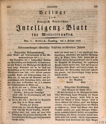 Königlich Bayerisches Intelligenzblatt für Mittelfranken (Ansbacher Intelligenz-Zeitung) Samstag 8. Februar 1840