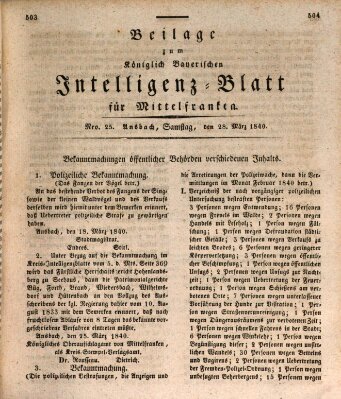 Königlich Bayerisches Intelligenzblatt für Mittelfranken (Ansbacher Intelligenz-Zeitung) Samstag 28. März 1840