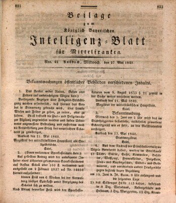 Königlich Bayerisches Intelligenzblatt für Mittelfranken (Ansbacher Intelligenz-Zeitung) Mittwoch 27. Mai 1840