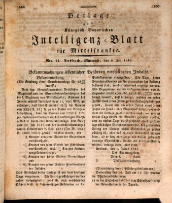 Königlich Bayerisches Intelligenzblatt für Mittelfranken (Ansbacher Intelligenz-Zeitung) Mittwoch 8. Juli 1840