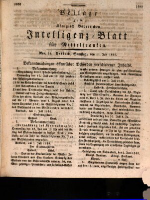 Königlich Bayerisches Intelligenzblatt für Mittelfranken (Ansbacher Intelligenz-Zeitung) Samstag 11. Juli 1840