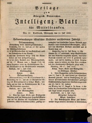 Königlich Bayerisches Intelligenzblatt für Mittelfranken (Ansbacher Intelligenz-Zeitung) Mittwoch 15. Juli 1840