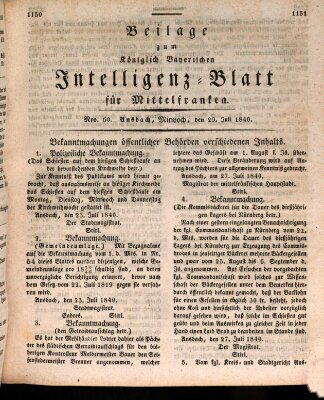 Königlich Bayerisches Intelligenzblatt für Mittelfranken (Ansbacher Intelligenz-Zeitung) Mittwoch 29. Juli 1840