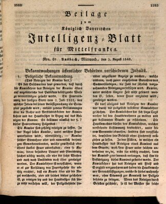 Königlich Bayerisches Intelligenzblatt für Mittelfranken (Ansbacher Intelligenz-Zeitung) Mittwoch 5. August 1840