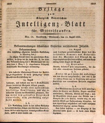 Königlich Bayerisches Intelligenzblatt für Mittelfranken (Ansbacher Intelligenz-Zeitung) Mittwoch 12. August 1840