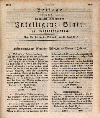 Königlich Bayerisches Intelligenzblatt für Mittelfranken (Ansbacher Intelligenz-Zeitung) Mittwoch 26. August 1840