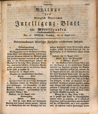 Königlich Bayerisches Intelligenzblatt für Mittelfranken (Ansbacher Intelligenz-Zeitung) Samstag 29. August 1840