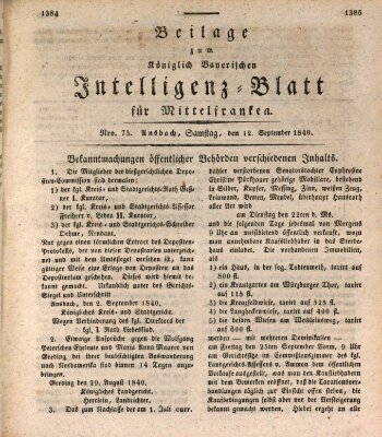 Königlich Bayerisches Intelligenzblatt für Mittelfranken (Ansbacher Intelligenz-Zeitung) Samstag 12. September 1840