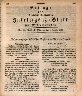 Königlich Bayerisches Intelligenzblatt für Mittelfranken (Ansbacher Intelligenz-Zeitung) Mittwoch 4. November 1840