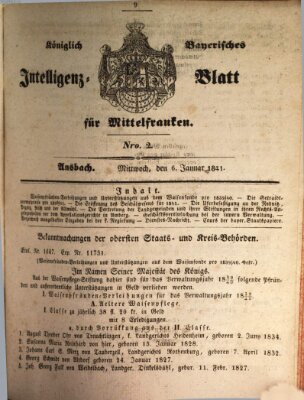 Königlich Bayerisches Intelligenzblatt für Mittelfranken (Ansbacher Intelligenz-Zeitung) Mittwoch 6. Januar 1841