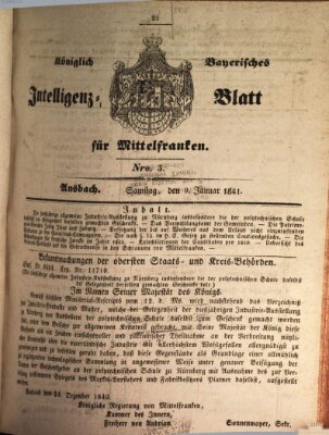 Königlich Bayerisches Intelligenzblatt für Mittelfranken (Ansbacher Intelligenz-Zeitung) Samstag 9. Januar 1841