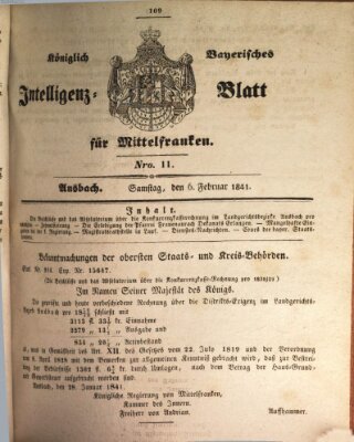 Königlich Bayerisches Intelligenzblatt für Mittelfranken (Ansbacher Intelligenz-Zeitung) Samstag 6. Februar 1841