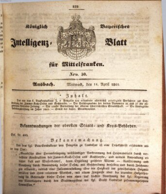 Königlich Bayerisches Intelligenzblatt für Mittelfranken (Ansbacher Intelligenz-Zeitung) Mittwoch 14. April 1841