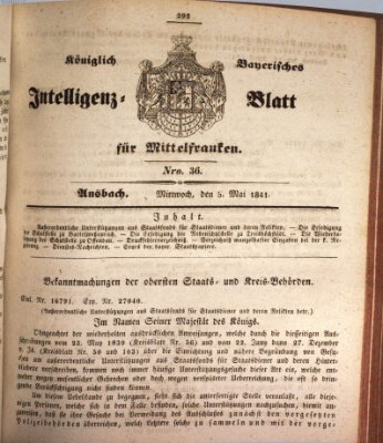 Königlich Bayerisches Intelligenzblatt für Mittelfranken (Ansbacher Intelligenz-Zeitung) Mittwoch 5. Mai 1841