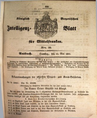 Königlich Bayerisches Intelligenzblatt für Mittelfranken (Ansbacher Intelligenz-Zeitung) Samstag 15. Mai 1841