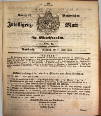 Königlich Bayerisches Intelligenzblatt für Mittelfranken (Ansbacher Intelligenz-Zeitung) Samstag 12. Juni 1841