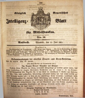 Königlich Bayerisches Intelligenzblatt für Mittelfranken (Ansbacher Intelligenz-Zeitung) Mittwoch 23. Juni 1841