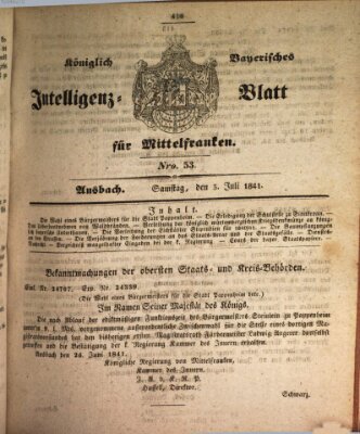 Königlich Bayerisches Intelligenzblatt für Mittelfranken (Ansbacher Intelligenz-Zeitung) Samstag 3. Juli 1841