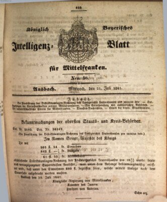 Königlich Bayerisches Intelligenzblatt für Mittelfranken (Ansbacher Intelligenz-Zeitung) Mittwoch 21. Juli 1841