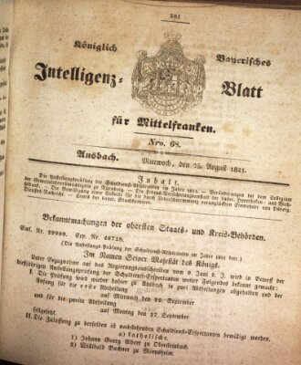 Königlich Bayerisches Intelligenzblatt für Mittelfranken (Ansbacher Intelligenz-Zeitung) Mittwoch 25. August 1841